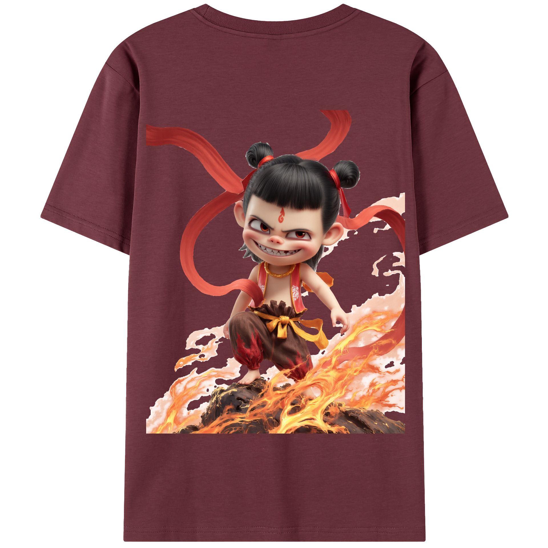 （画像用） Ne Zha 2 ナタ 魔童の大暴れ 綿100％半袖Tシャツ（背面プリント）